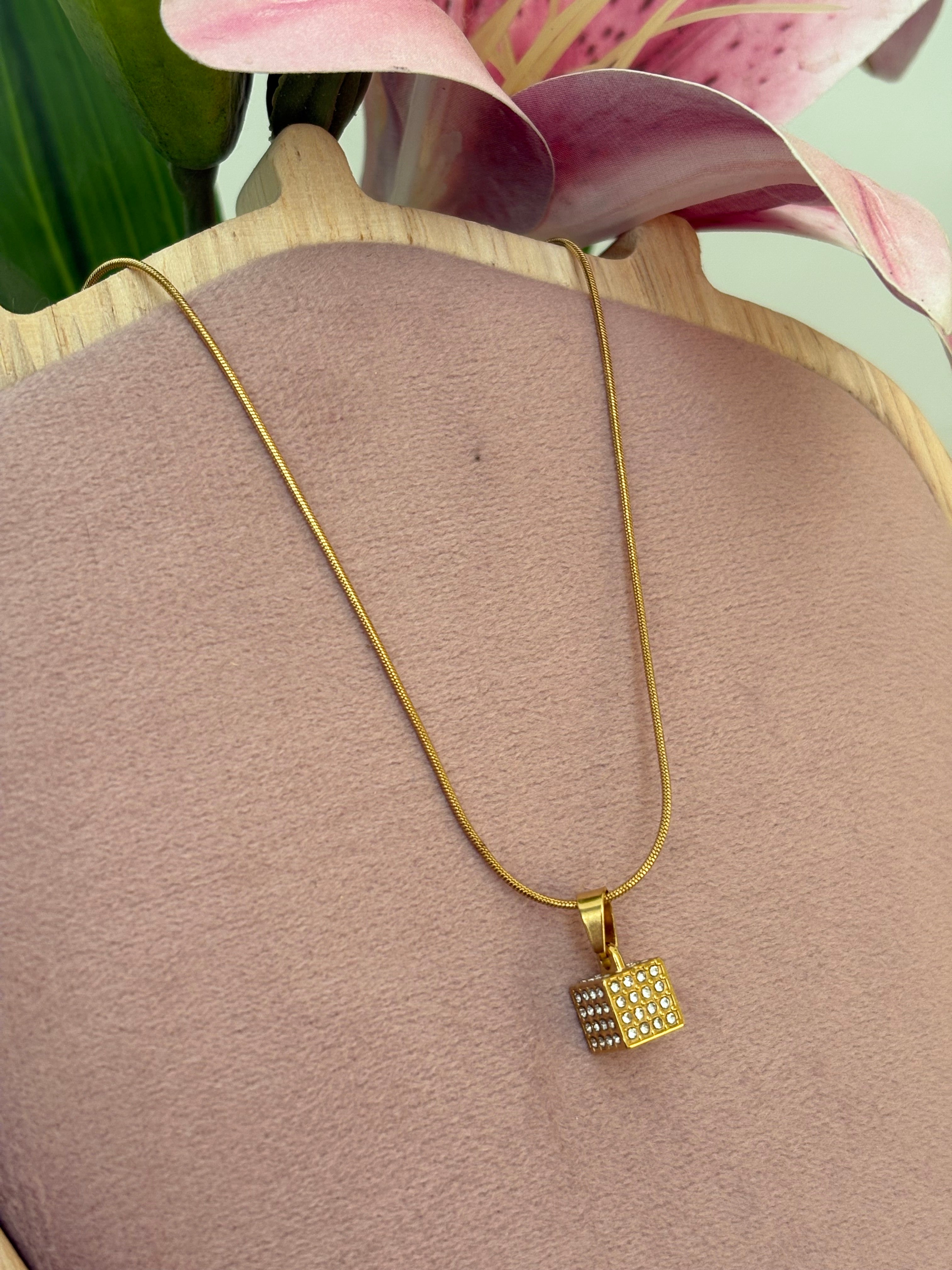 Rhinestone square necklace