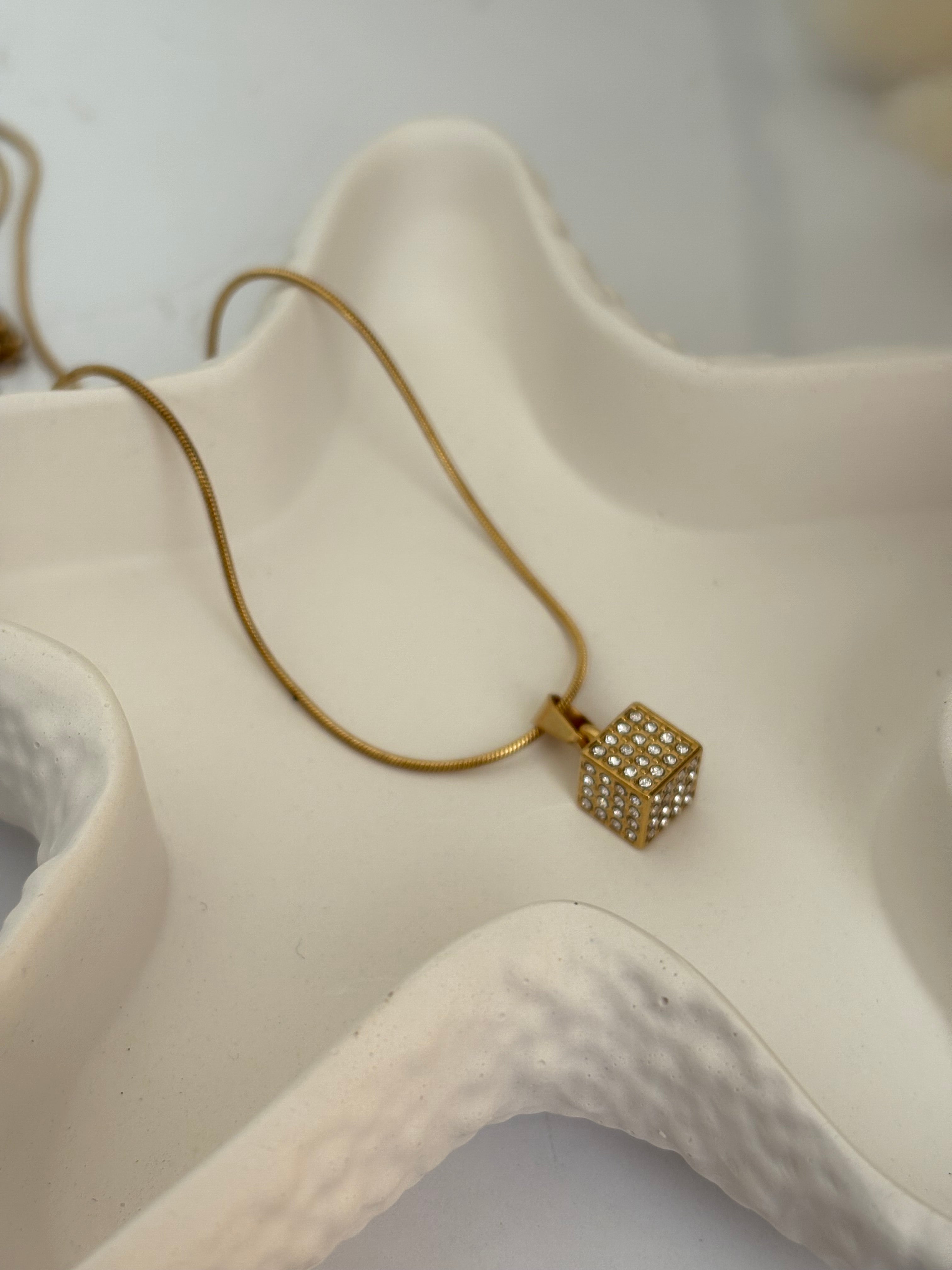 Rhinestone square necklace