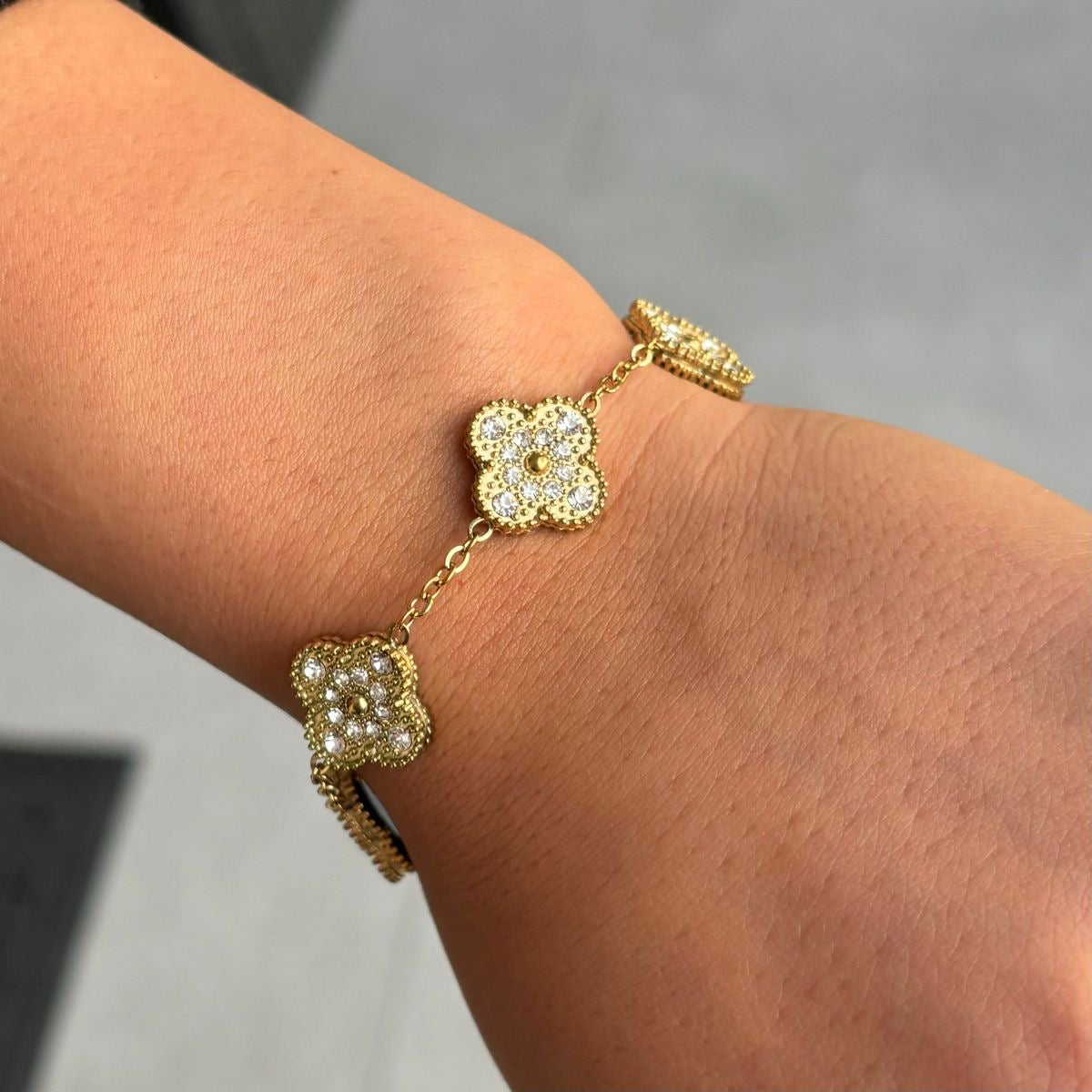 Rhinestone clover bracelet